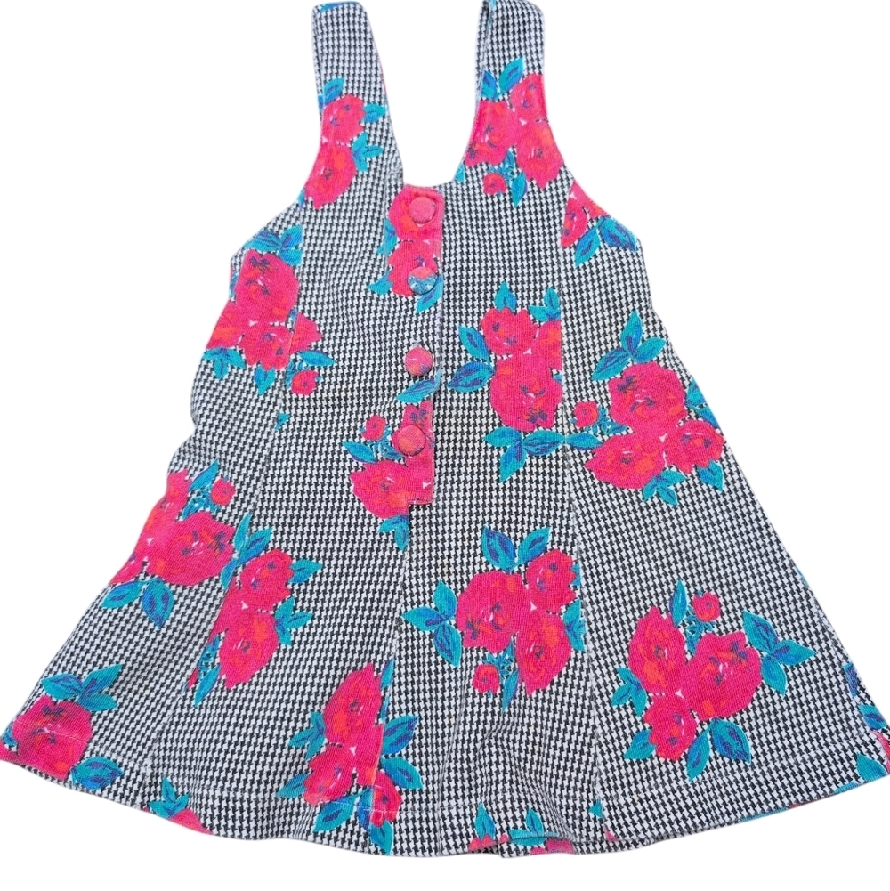 Vintage Kids Dress Toddler Girl Size  ‎ 4T Hounds tooth And Roses